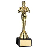 GOLD PLASTIC 'ACHIEVEMENT' FIGURE ON BLACK MARBLE TROPHY - 7.25in